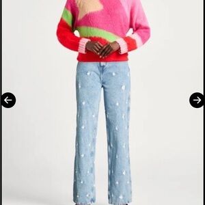 Sandro Paris Women’s Light Blue Straight-Leg daisy flower embroidered jeans